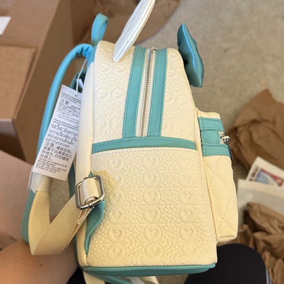 Loungefly Cream and Teal Quilted Backpack - Picture 4 of 6